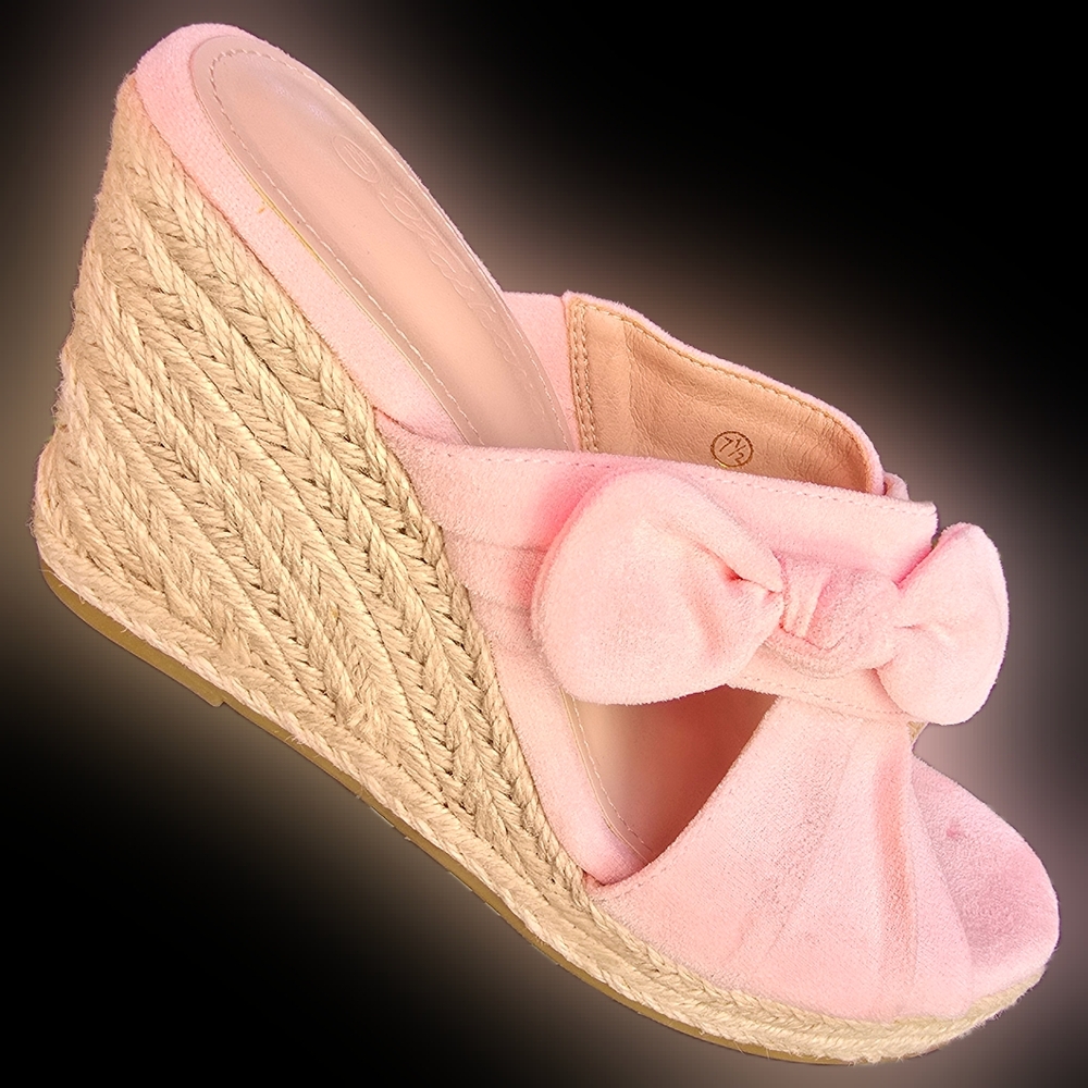 NEW Fashare Elegant Pink Bow Wedge Sandals
